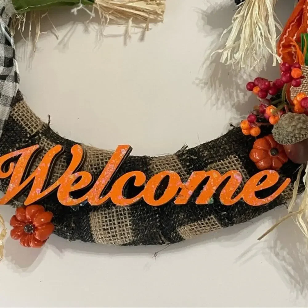 Fall Harvest Scarecrow Welcome Wreath 15
